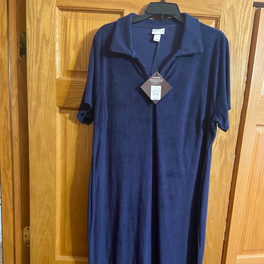 NWT Blue Ava + Viv Long Shirt Dress W Collar